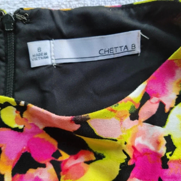 Chetta B  Sleeveless Flowered Dress Size 6 Black with pink, yellow, green, white - Picture 10 of 12